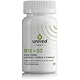 Unived Basics B12+D3 | Vitamin B12 as Methylcobalamin (98%), 300mcg Methyltetrahydrofolate (5-MTHF), 600 I.U. Vitamin D3 (Cholecalciferol) | Bone, Cognitive & Cardiovascular Support|30 Vegan Capsules