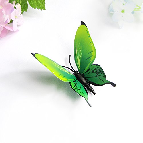 Mangotree 12 Stück/Polybeutel Abnehmbar 3D Lustige Bunte Schmetterlinge Wand Kings Schmetterlinge Hauptdekor Kunst Design Aufkleber Wand (Grün, 12pc) - 3