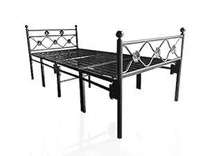 Sahni Portable Furniture Modern Style Single Folding Metal/Iron Bed (Glossy Finish, Black, 6ft by 3ft)