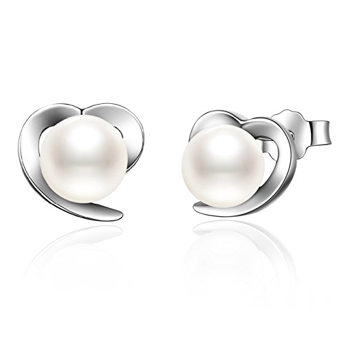 J.Vénus Pendientes Plata de Ley 925 con Perlas de agua dulce para Mujer con Hermosa Caja