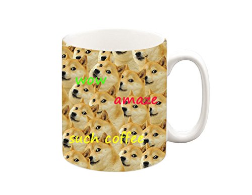 Shibe Doge All Over con texto taza, taza de café, taza de té, taza para té