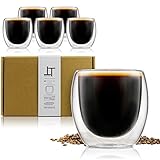 Tempery  Tasse à café/Expresso/Espresso en Verre - 8 cl - Set/Coffret de 6 Tasses à café Double paroi - Tasse Expresso Originale & Cadeau Parfait pour Toute Occasion