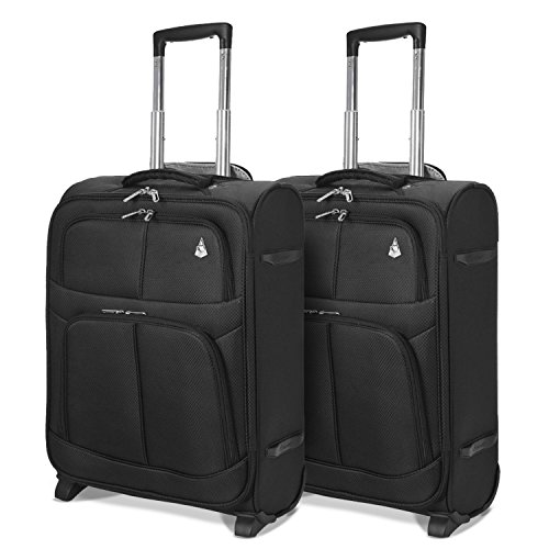 Aerolite 55x40x20 Tamaño Máximo de Ryanair y Vueling Trolley Maleta Equipaje de Mano Cabina Ligera con 2 Ruedas, (2 x Maleta, Negro + 2 x 2do Bolso)