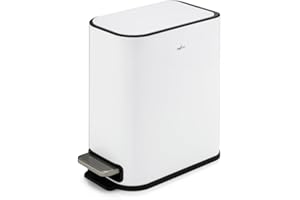 RED FACTOR Petite Poubelle à Pédale Fine 5L en Acier Inoxydable – Couvercle à Fermeture Douce et Seau Intérieur Amovible pour Salle de Bain, Cuisine ou Bureau (Blanc Métallique)