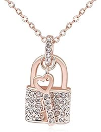 Blanco Crystals from Swarovski Llave Amor Corazón Collar con colgante 18k Chapado en oro rosa para mujer 45 cm
