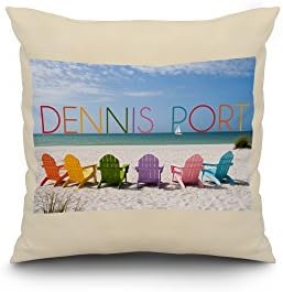 Dennis Port, Massachusetts - Colorful Beach Chairs (20x20 Spun Polyester Pillow Case, Black Border)
