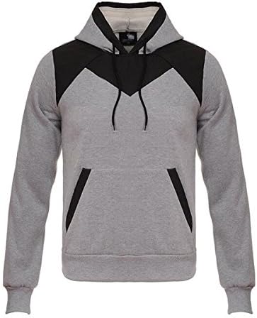 Man Stitching Hit Color Hoodie Pullover Casual Loose Large Size Hooded Coat ,Grey-S