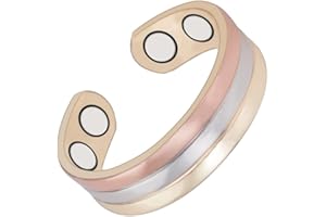 ENERMAGIX Anneaux magnétiques en cuivre tricolore tendance pour femme, bijoux en cuivre, avec 4 aimants, cadeau de jour de la femme, Cuivre