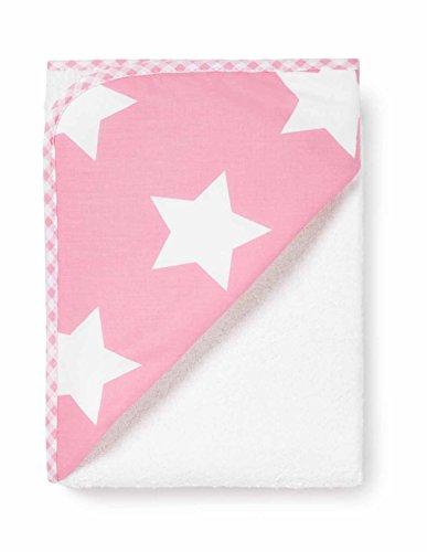 Large Hooded Towel, White with Pink Stars Hood, 100 x 100 cm