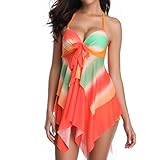 Muium Damen Badeanzug Set,Großer konservativer Farblich Passender Riemen-Badeanzug mit Zwei Taillen Beachwear Swimwear OrangeXL