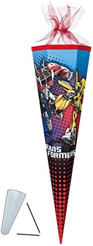 Schultüte - Transformers Prime 35 cm - mit / ohne Kunststoff Spitze - Tüllabschluß - Zuckertüte Nestler - für Jungen Transformer Optimus Bumblebee Auto