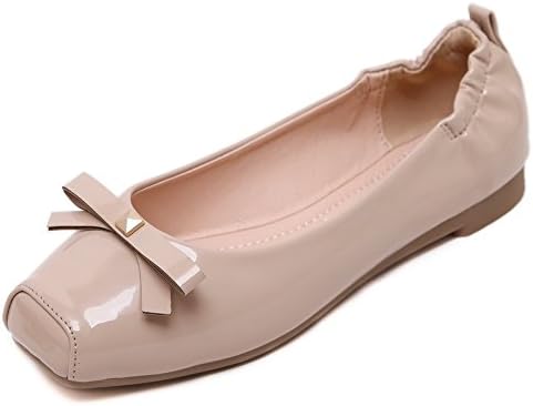 Gtlindsl Womens Pull-On Soft Leather Square Closed Toe Flats-Shoes with Metal, Apricot, 40