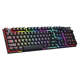 RPM Euro Games Gaming Keyboard Wired 7 Color LED Illuminated & Spill Proof Keys, Black, Medium