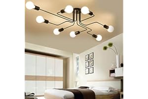 Finktonglan Lámparas de techo de satélite artificial industrial, lámparas modernas de 8 luces y medio ocultas, con lámparas de araña metálicas de acabado negro mate, para comedor, dormitorio