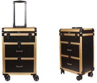 New Vanity Trolley case, vanity case, cosmetic case 51 X 37 X 24 cm (Black/Gold 3 Draw)