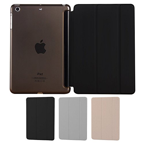 Almondcy schmale iPad Hülle für Apple iPad mini1 & iPad mini2 & iPad mini3 (mit eingebautem Ständer und Front/Rücken Schutz und eingebautem Magnet, Schlaf/Wecken Funktion) schwarz iPad Mini1/2/3