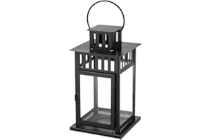 SHOBI Lanterna Portacandele perfetta per allestimenti da interno, Porta Candela in Acciaio da Giardino (Nero 28 Cm, 1)