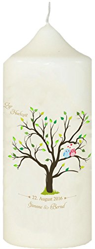 Kerze für die Hochzeit Hochzeitskerze mit eigenem Namen und Datum Traukerze Brautkerze (Motiv 1) Weiß