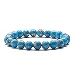 --- J.Fée Pulsera Elástica Healing Gemstone Blue Sea Sediment Jasper Stone Pulsera Hebilla Redonda con Cuentas Crystal Pulsera para Hombres Pulsera para Mujeres 8mm Pulsera Religiosa
