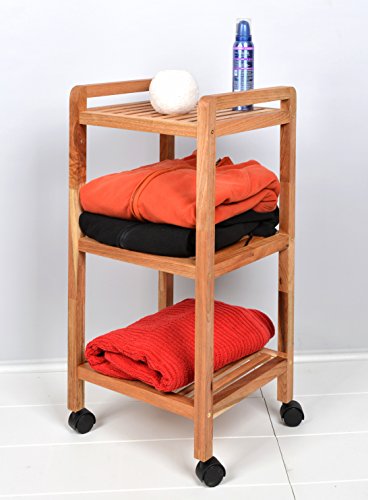 Roll Regal Standregal mit Rollen Höhe 72 cm aus Walnuss Massivholz für Bad, Wohnzimmer, Sauna, Flur, Diele, Küche, Büro und Kinderzimmer - 9