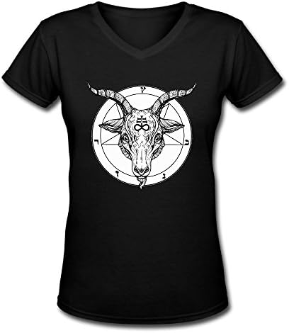 Jertfdger Baphomet Satanic Goat Head Women's Casual Short Sleeve V-Neck Tee T-Shirt M