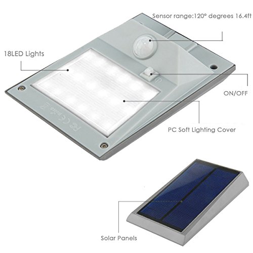 Solarleuchte 18 LED Solarlampe, Solar-Bewegungs-Sensor-Licht, SOONHUA Wasserdichte Sicherheit Solarbetriebene Außenleuchte, Bewegung Aktiviert Auto Ein / Aus PIR Menschliche Bewegung Wandleuchte für Garten, Patio Hof Zaun Deck Gehwege - 2