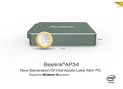 Beelink AP34 Intel Mini PC Box- Support Win10 and Linux System for Office Use - 4K Ultra HD 4G DDR3+64G Windows(C) Small Computer / Intel Apollo Lake N3450 / Intel HD Graphics 500 Desktop PC- 1000M/LAN Double WiFi USB 3,0 / Support 128GB SD and DIY SSD