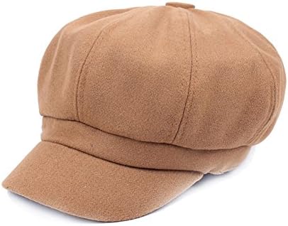 Ladies Newsboy Cabbie Beret Cap Bakerboy Visor Peaked Winter Ivy Flat Hat for Women (Camel)