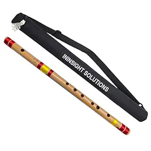 Ininsight Solutions Flute Scale C Natural Professional 19 Inches Bamboo Bansuri 7 hole With Carry Bag- Yellowred thread