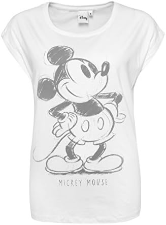 Rock Angel Ladies’ t-Shirt With Retro Mickey Print | Loose-Fitting Printed Shirt With Drops Shoulder Sleeves | Comic Shirt White M