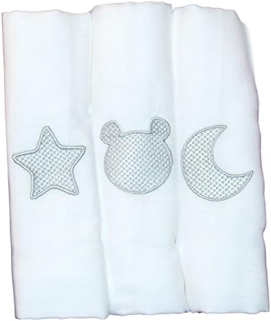 bebelindo VAILS Muslin Cotton Embroidered (60 x 60 cm) (Pack 3 Assorted Embroidered) grey