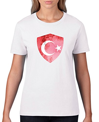 Comedy Shirts – Türkei Trikot – Wappen: Groß – Wunsch – Damen T-Shirt – Weiss / Rot Gr. XXL