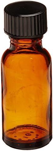 JG Finneran D0161-1/2 Amber Borosilicate Glass Standard Boston Round Bottle with Black Phenolic Closure, PE Cone Lined, 18-400mm Cap Size, 0.5oz Capacity (Pack of 24)
