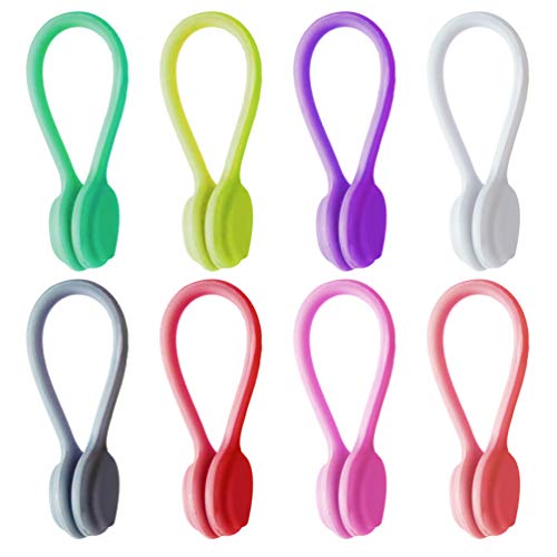 Preisvergleich Produktbild Qoosea Magnetische Kabel-Clips WiederVerwendbare BefestigungsKabel Bindungen Ohrhörer Wickel Schnur verstellbare Riemen Drahtzaun Organisator Silikon-KühlSchrankMagneteUSB-Kabel 8 Pack