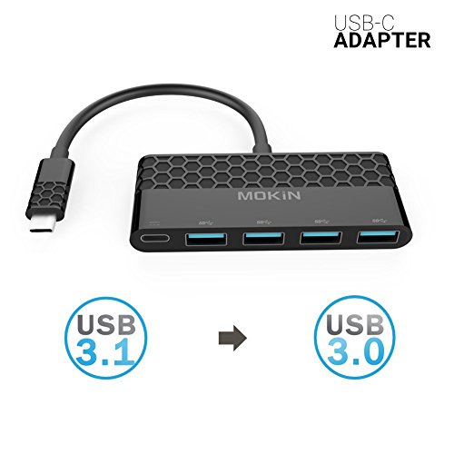Mokin USB 3.1 usb-c zu 4 Ports USB 3.0 HUB mit Power Lade Port Adapter für USB C Port New MacBook, MacBook Pro 2015/2016/2017, Google Chromebook Pixel, und mehr Schwarz - 4