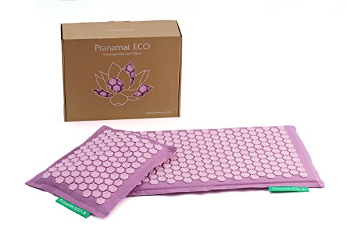 Set - 2 unidades: Pranamat ECO + PranaPillow, La esterilla y la almohada de masaje terapéutico (Rosa Flamenco)