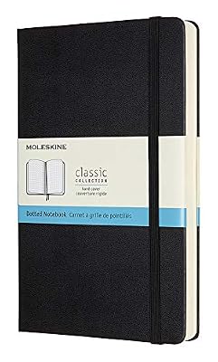 Moleskine - Carnet de Notes Classique Papier à Grille de Pointillés - Journal Couverture Rigide et Fermeture par Elastique - Couleur Noir - Taille Grand Format 13 x 21 cm - 400 Pages