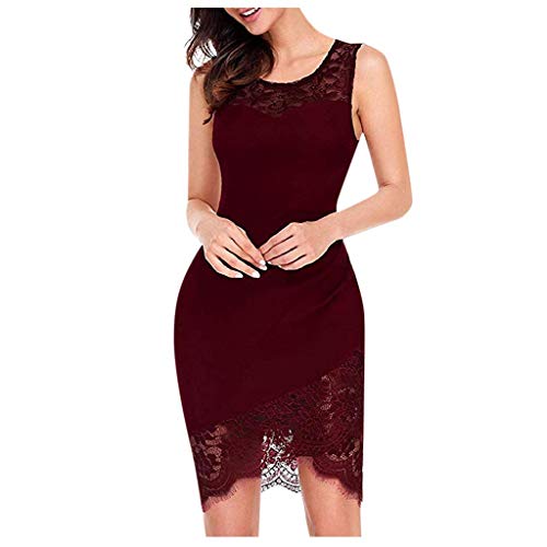 HLUKY Robe Femme Moulante en Dentelle Florale Ajourée Robe De Soirée Cocktail Mi Longue Sexy sans Manche Florale Dentelle Impiècements Mini Courte Une Ligne A-Ligne Patineuse Robe
