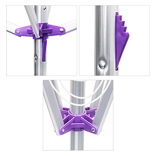 Relaxdays Wäschespinne 19 m H x B x T: ca. 158 x 167 x 167 cm mobiler Wäscheständer mit Standfuß und 4 Seiten zum Zusammenklappen und Tragen aus Aluminium für Garten, Balkon und Camping, silber - 6