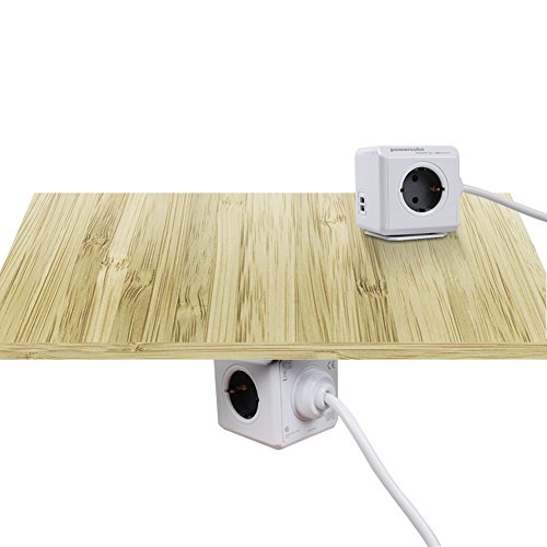 Allocacoc PowerCube 2xUSB Port 5V/2.1A mit 4 Verteiler 1.5M Verlängerungskabel Power Strip Steckdose 230V Schuko, Grau - 4