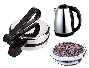 Snowpearl Combo of Electric Kettle Stainless Steel 1.8 L and Silver Roti Maker, Basket