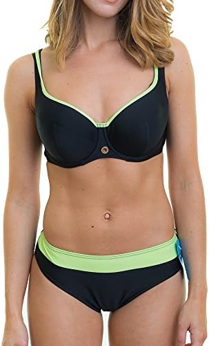 Sparkle Mode Nikki Underwired Non Padded Plunge Bikini Set Top &amp; Bottoms Black and Green Black Small