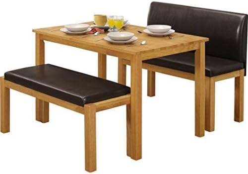 3 Piece Contemporary Dining Set - Includes A Rectangular Wooden Table and 2 Benches, Solid Wood Construction, Faux Leather Bench Upholstery