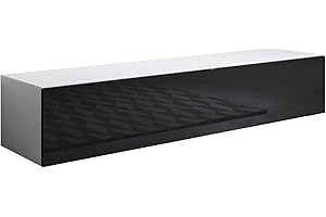 MB Muebles Bonitos, Mobile TV Sospeso a Parete Luke H2, Melamina, Finitura Lucida, Bianco e Nero, 160x30x40cm