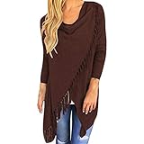 iHENGH Neujahrs Karnevalsaktion Damen Frauen Langarm Quaste Saum Rundhalsausschnitt Knited Cardigan Bluse Tops Shirt(2XL,Kaffee)