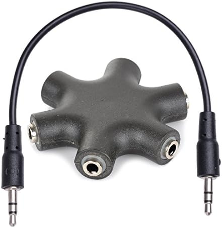 CooPro 6-Way 3.5mm Stereo Audio Headset Hub Box Splitter Up to 5 Headphones to iPod MP3 Player Music Sharing Device with Stereo Cable -Black