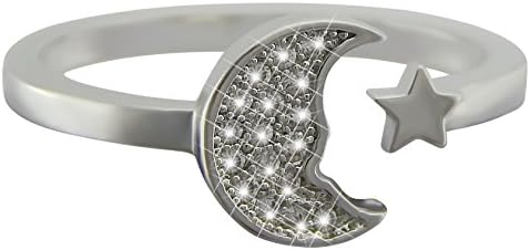 Hanessa Women Jewellery Elegant Silver Moon and Star Two-Finger Ring Silver-Plated in Silver Wedding Anniversary Girlfriend Wife Gift for Lady Women