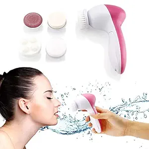 Sadvidhya Portable Face Cleanser and Massager Brush with 5 Brush Heads for Deep Cleansing, Scrubbing, Exfoliating, Removing Blackhead and Massaging