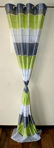 AeMBe – Ösen Vorhang Halbtransparent – SET – Top Design – Modern – 2 Vorhänge in 1 pack – Grün / Weiß / Grau – Höchste Qualität - 2