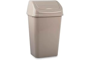 CABLEPELADO Papelera plastico basculante, Cubo basura basculante, Basura plástico tapa basculante, 47 cm altura x 28.5 cm ancho x 22.5 cm fondo, PP5 Plástico resistente, Capacidad 15 Litros (Beige)